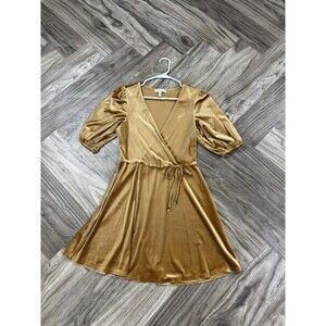 BEBOP Womens Gold Golden Velvet Puff Sleeve Mini Dress Size M Fairy Whimsigoth